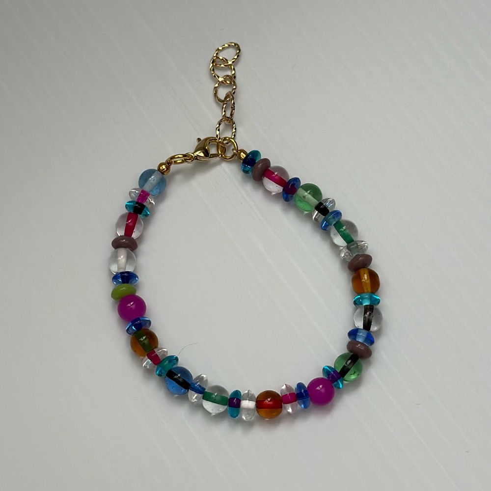 Handmade Gold Wire Bracelet with Multi Color and Size Beads